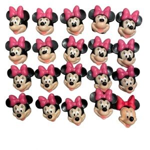 New Lot of 20 pink Minnie Mouse pez heads for crafts DIY; 1 red bow